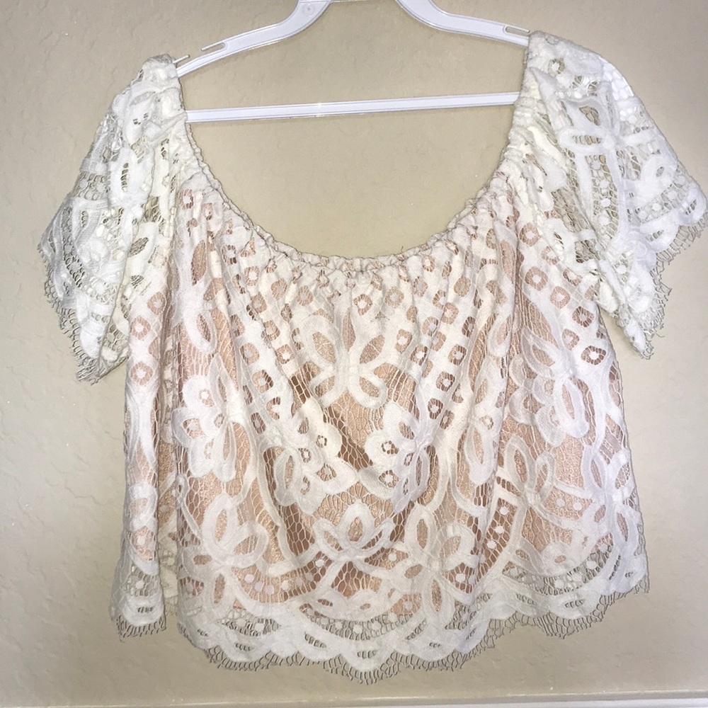 Stunning off the shoulder cream lace top